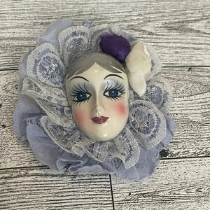 Large Silver Gray Lace VINTAGE VTG GLAMOUR GIRL Pin BROOCH BRINN'S 1986